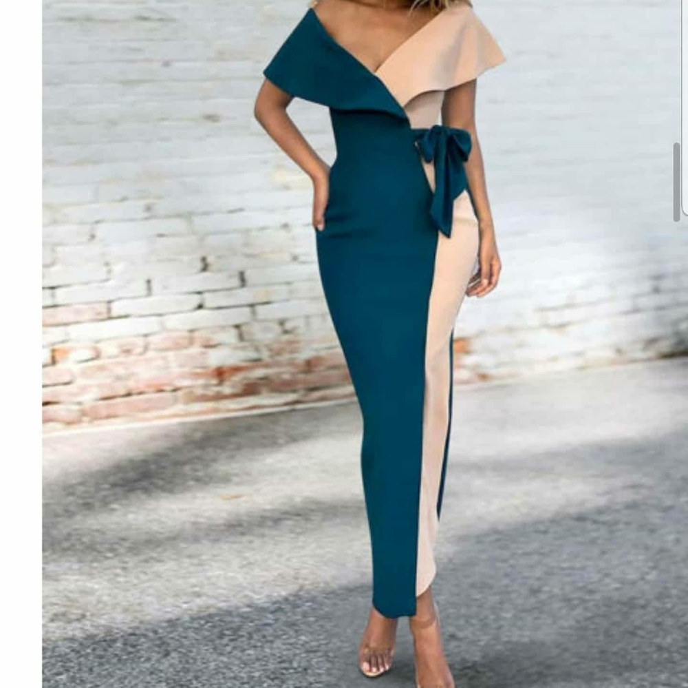 2 tone off shoulder dress